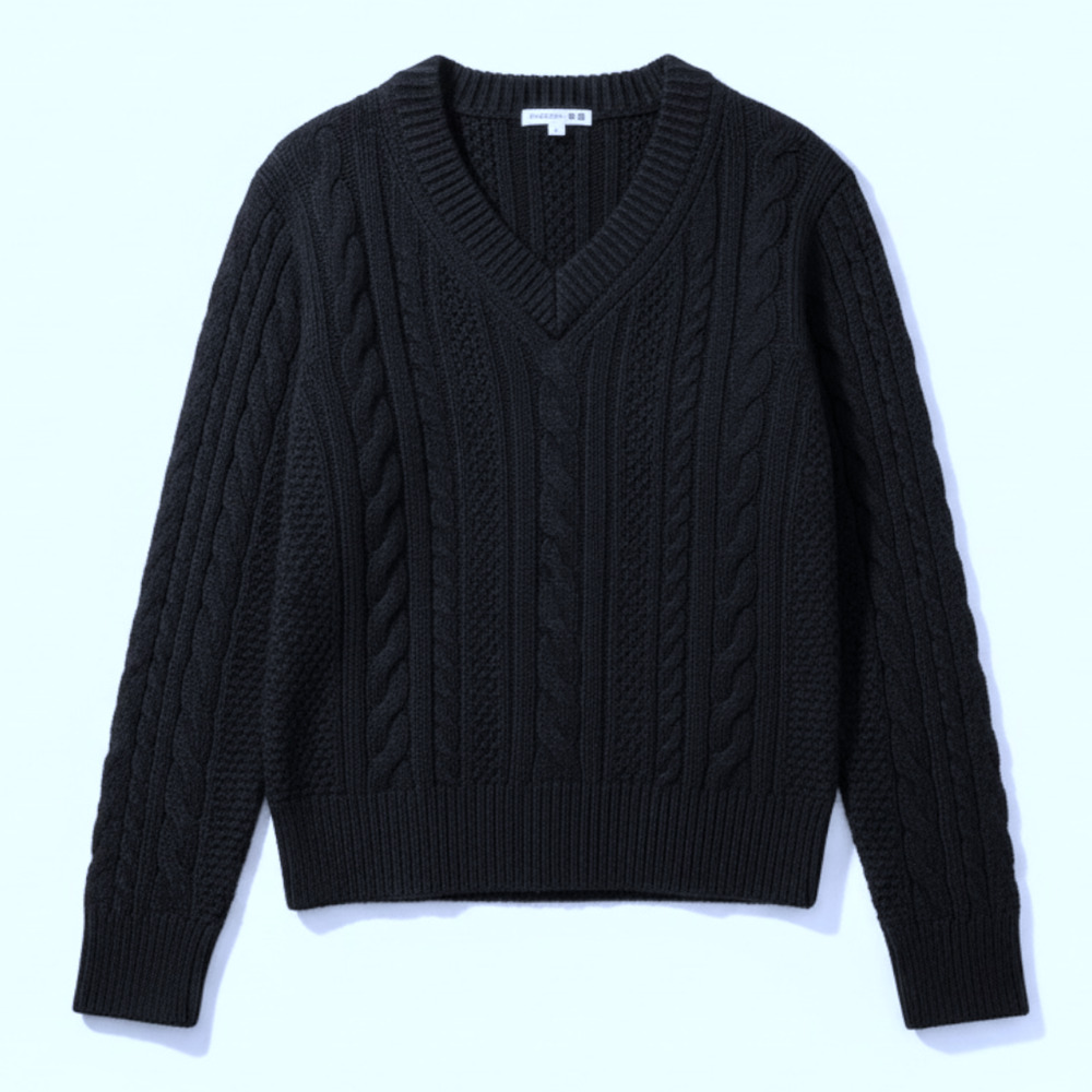 JW Anderson Uniqlo Cable Knit Blue Acrylic Blend V-Neck Fisherman Sweater Small